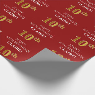 Tionde födelsedagen: Elegant, rött, Faux Guld Presentpapper
