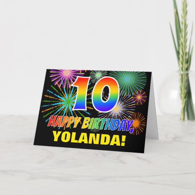 Tionde födelsedagen: Fet, Roligt, Fireworks, Rainb Kort (Framsida)