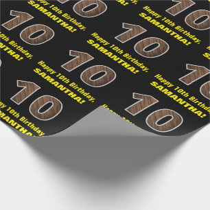 Tionde födelsedagen: Namn & Faux Wood Grain Mönste Presentpapper