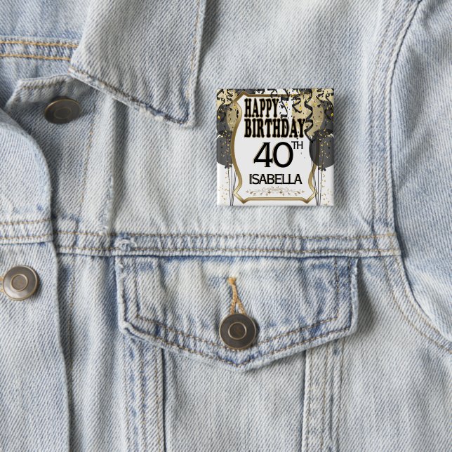 Tionde födelsedagen Namn och åldern - Svarta och G Knapp (In Situ)