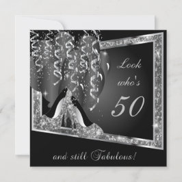 Tionde Födelsedagsfesten | Silver Glitter & Black Inbjudningar