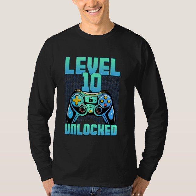 Tionde födelsedagsnivån 10 olåst videospel 10 år t shirt (Framsida)