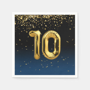 Tionde Guld-ballonger och konfetti-blöjor Pappersservett
