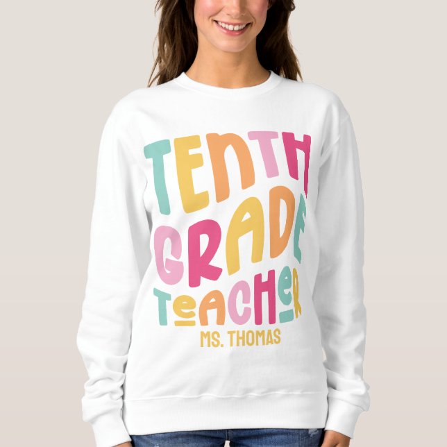 Tionde Klass-lärarfärgad retro-text T Shirt (Framsida)