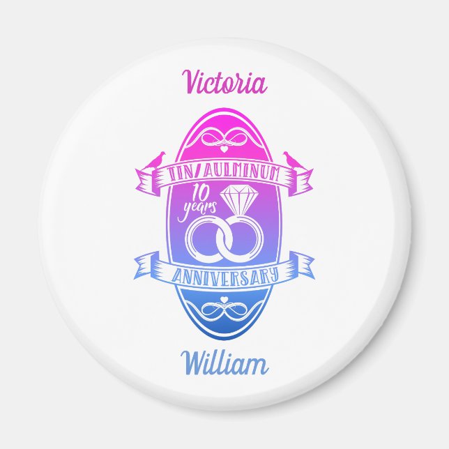 Tionde tioårsdagen av bröllop-årsdagen TIN ALUMINU Magnet (Framsidan)