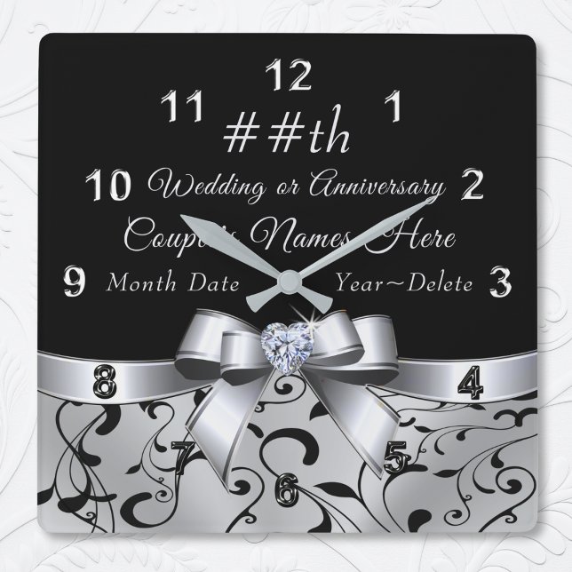 Tionde, tjugofemte, sextioåriga gåvor eller varje  fyrkantig klocka (Personalized Wedding Gift Clock. 60 year wedding anniversary gifts. 75 year, 10 year anniversary. )