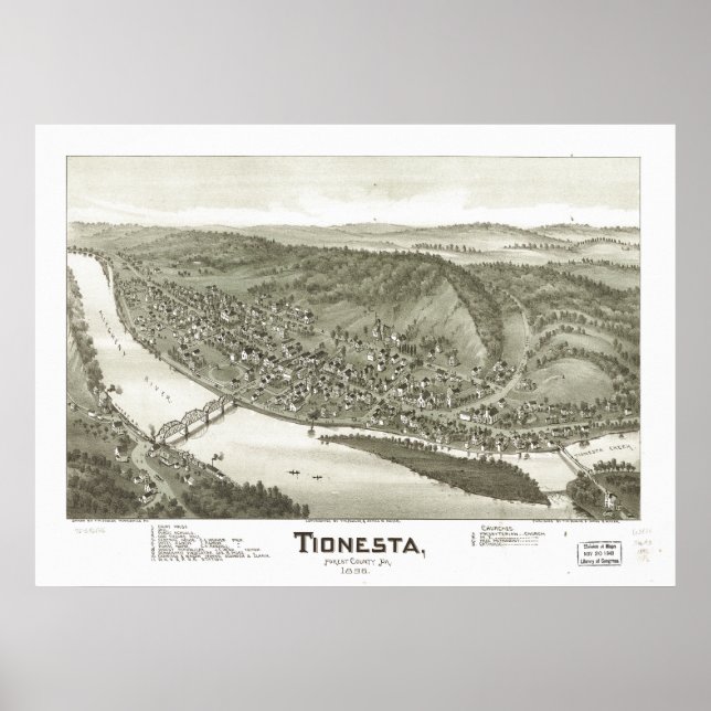 Tionesta Pennsylvania 1896 Antique Panoramic Karta Poster (Framsidan)