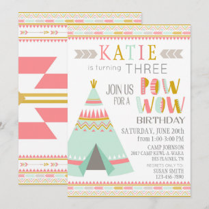 Tipi Native Indian Pow Wow Birthday Inbjudningar