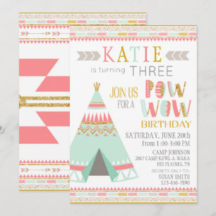 Tipi Native Indian Pow Wow Birthday Inbjudningar