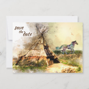 Tipi och Indian Pony Boho Horse Teepee Bröllop Spara Datumet