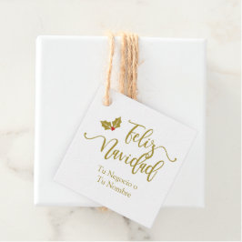 Tipografía en Español Feliz Navidad con Acebo Gåvor Etiketter