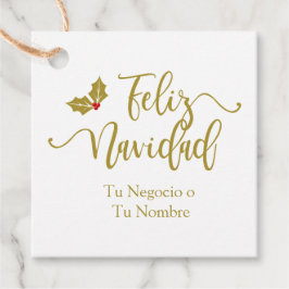 Tipografía en Español Feliz Navidad con Acebo Gåvor Etiketter
