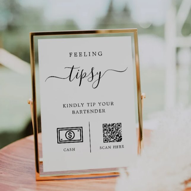 Tippa ditt Bartender-kort, Tip-signalen för Bröllo Inbjudningar (Tip Your Bartender Sign, Wedding Bar Tip Sign Invitation)