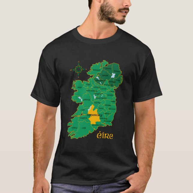 Tipperary Ireland County Map Eire Irish Travel T Shirt (Framsida)