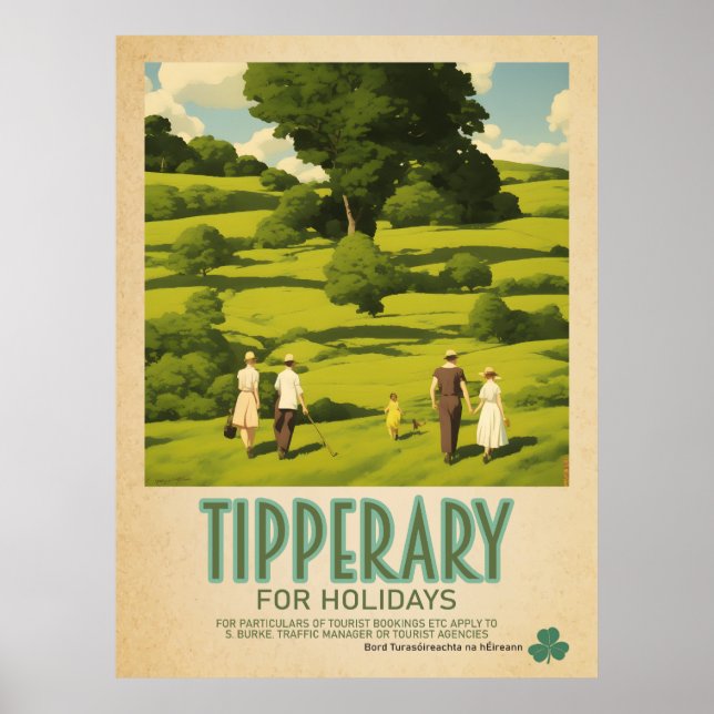 Tipperary Ireland, Retro Irish Travel Advert Poster (Framsidan)