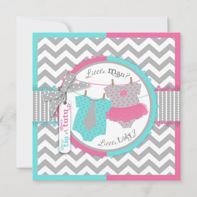 Tips eller Tutu & Chevron Print Gender Reveal Part Inbjudningar (Framsida)