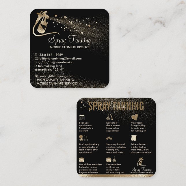 Tips om instruktioner för spray Tan Aftercare Fyrkantigt Visitkort (Fram/baksida)