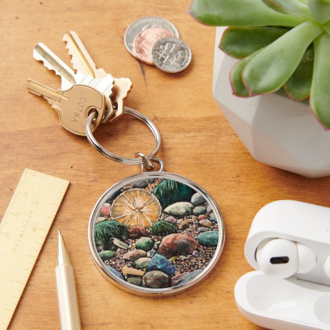 Tips ut-serien, handmålad originalbild rund silverfärgad nyckelring (Skrivbord)