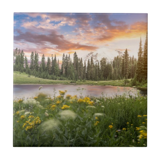 Tipsoo sjö av Mount Rainier Kakelplatta (Framsidan)