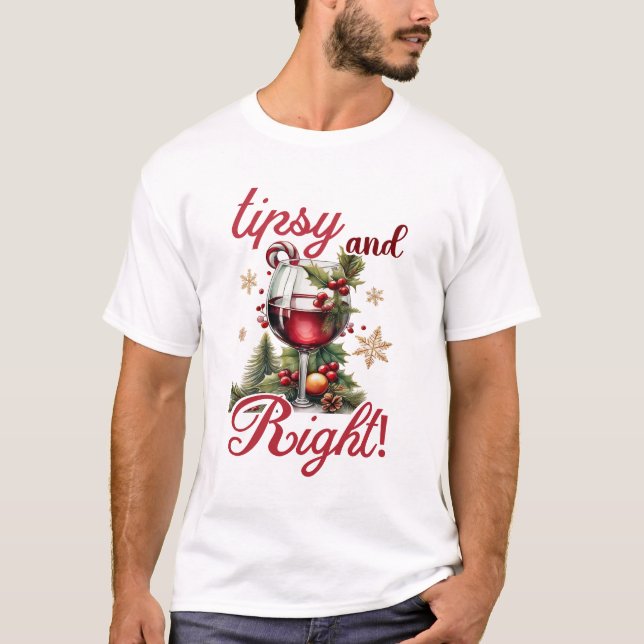 Tipsy and Bright Funny Wine Lovers Christmas T Shirt (Framsida)