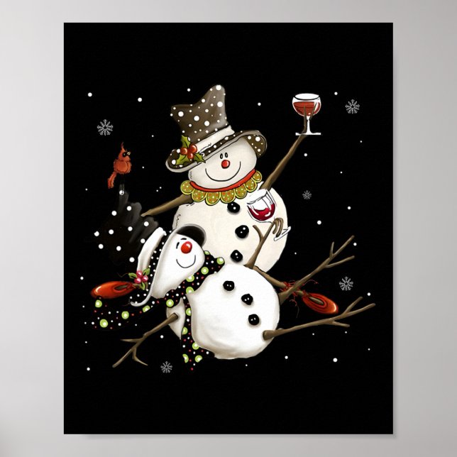 Tipsy Snögubbe Julhelg Drinking Vin Snögubbar Poster (Framsidan)