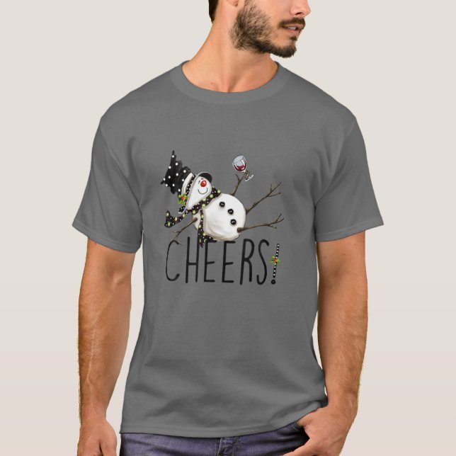 Tipsy Snögubbe Vin Cheers Vin Jul Vin Drin T Shirt (Framsida)
