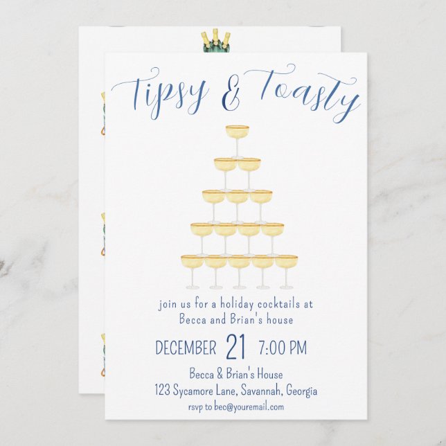 Tipsy & Toasty jul Bubly Glass Party Inbjudningar (Fram/baksida)