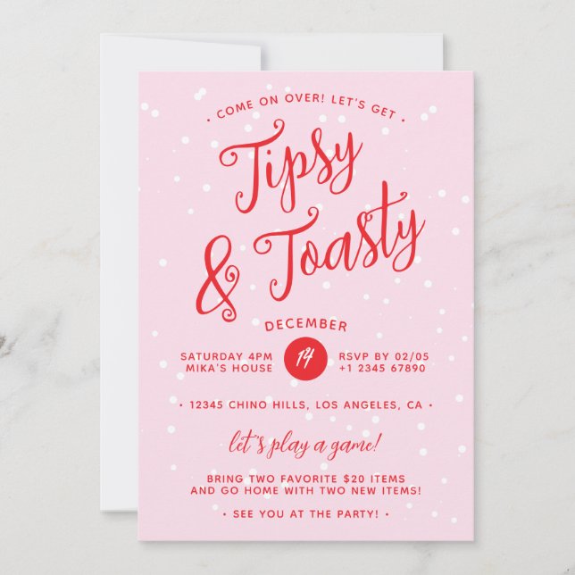 Tipsy & Toasty Pink Red Christmas Julkort (Framsida)