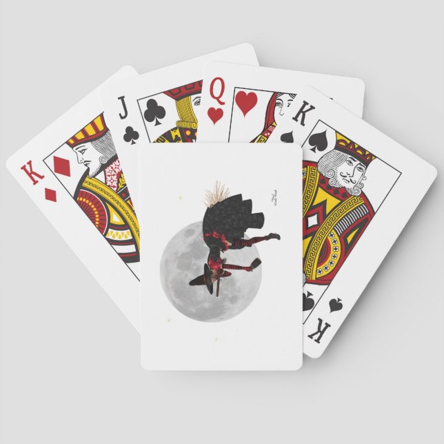 Tipsy Witch på avgång från flygplan på uppspelning Casinokort (Baksidan)