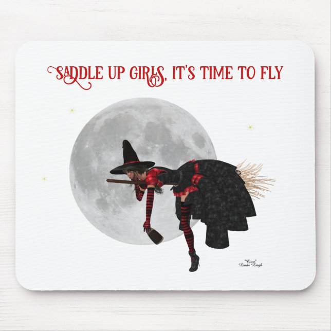 Tipsy Witch på flygande Broom Mousepad Musmatta (Framsidan)