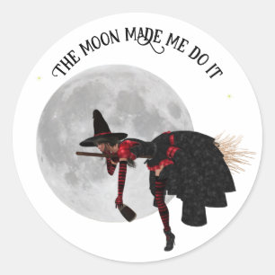 Tipsy Witch på flygande rumsstickers Runt Klistermärke