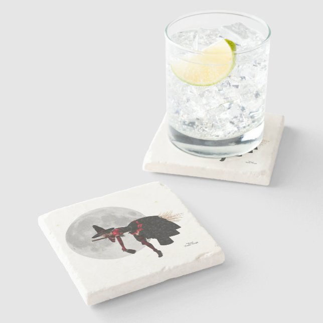 Tipsy Witch på flygande studs Stone Underlägg (Sidan)