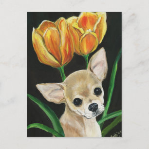 "TipToeing Thru the Tulips" Chihuahua Art Postcard Vykort