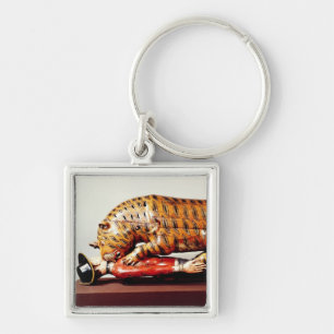 Tipus tiger, c.1790 (trä) fyrkantig silverfärgad nyckelring