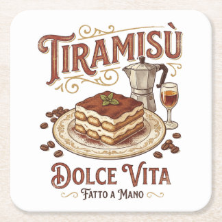 Tiramisu Dolce Vita Italiensk efterrätt  Underlägg Papper Kvadrat