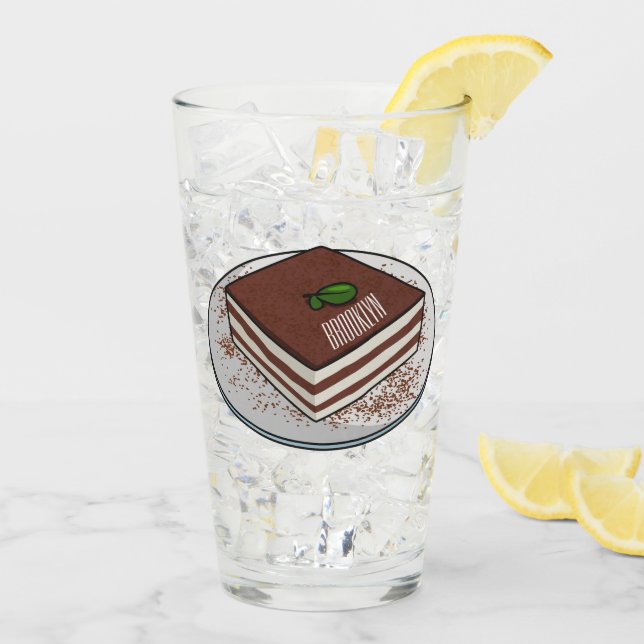 Tiramisu-tårta, tecknad illustration glaskopp (Bakside Is)