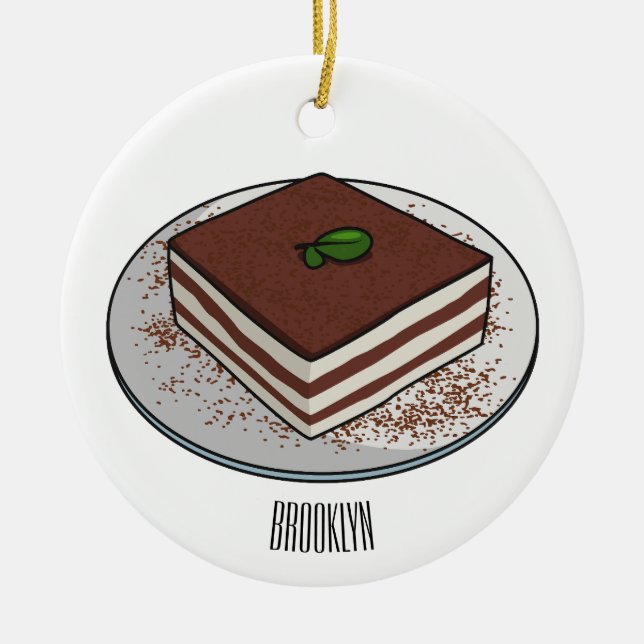 Tiramisu-tårta, tecknad illustration julgransprydnad keramik (Framsidan)