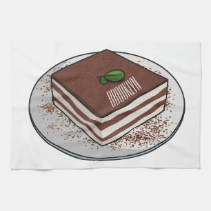 Tiramisu-tårta, tecknad illustration kökshandduk