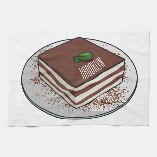 Tiramisu-tårta, tecknad illustration kökshandduk (Horisontell)