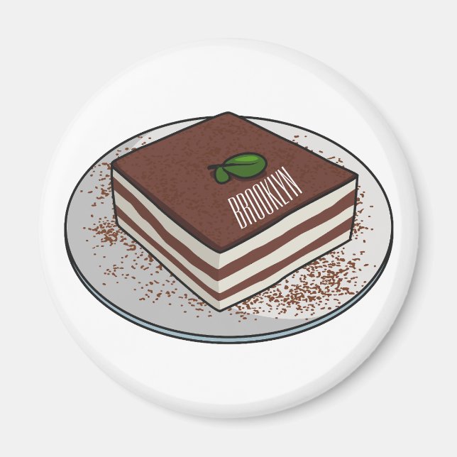 Tiramisu-tårta, tecknad illustration magnet (Framsidan)