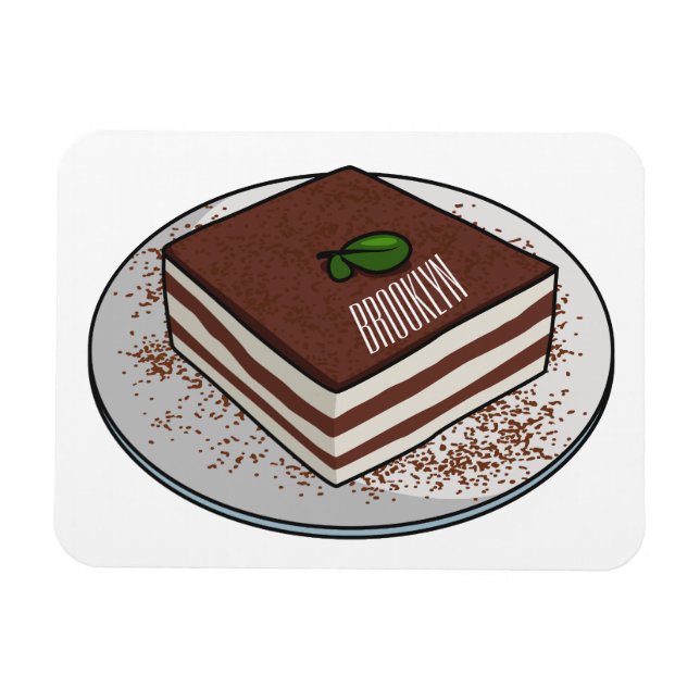 Tiramisu-tårta, tecknad illustration magnet (Horisontell)