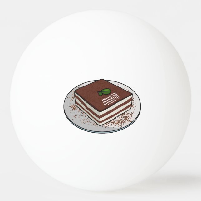 Tiramisu-tårta, tecknad illustration pingisboll (Framsidan)