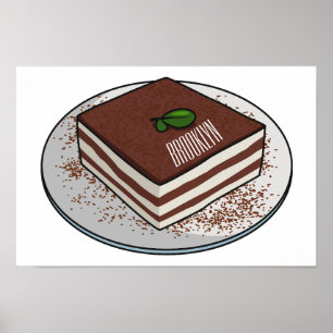 Tiramisu-tårta, tecknad illustration poster