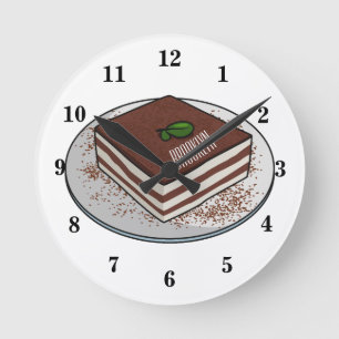 Tiramisu-tårta, tecknad illustration rund klocka