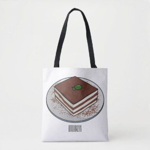 Tiramisu-tårta, tecknad illustration tygkasse