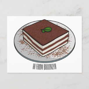 Tiramisu-tårta, tecknad illustration vykort