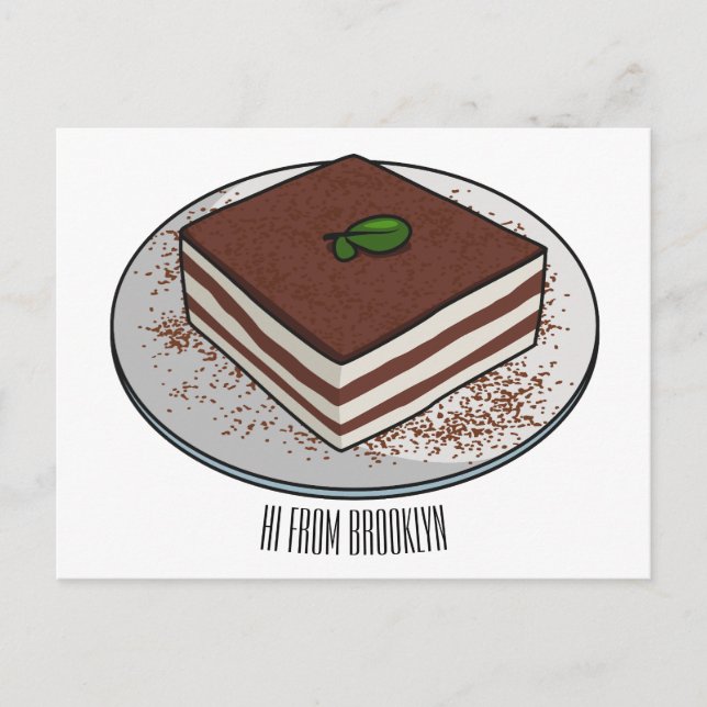 Tiramisu-tårta, tecknad illustration vykort (Framsida)