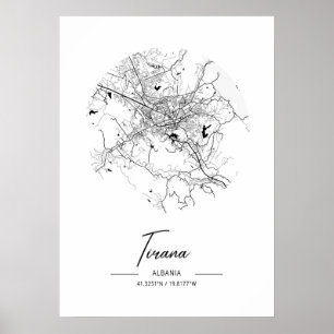 Tirana - Albanien, Svarta Vatten, Karta Poster