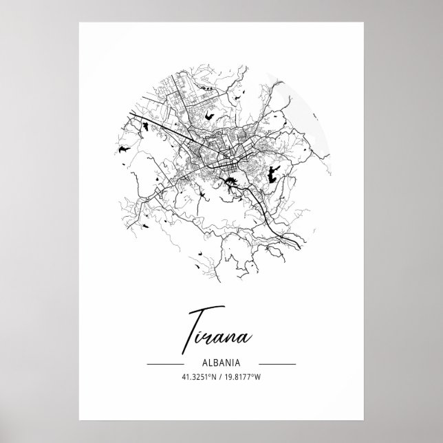 Tirana - Albanien, Svarta Vatten, Karta Poster (Framsidan)