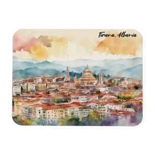 Tirana Albanien Watercolor Painting Panorama View Magnet